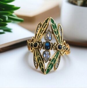 18k Gold Plated Enchanting Dragonfly Crystal Zircon Ring